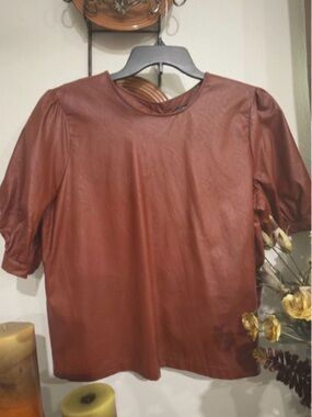 Brown Leather Short-Sleeve Top